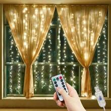 1 pieza Luces de cortina LED alimentadas por USB, 6m/3 metros/2m/1m, 8 modos, adecuadas para decoración de vacaciones, cumpleaños, bodas, fiestas, habitaciones y ventanas (baterías del control remoto no incluidas) - Conector USB - Ver 11