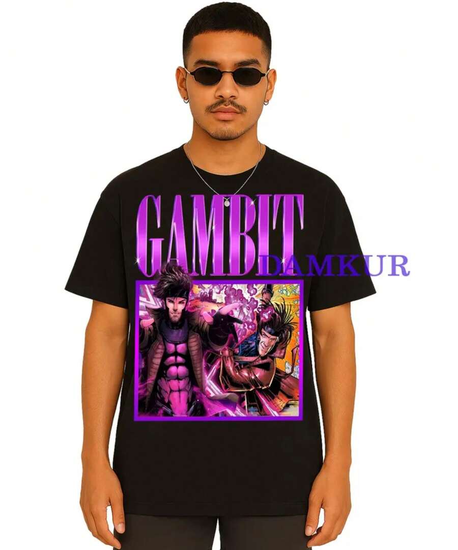 Plus Size-Funny Men's And Women's Round Neck T-Shirt Women's Fashion T-Shirt,Limited Gambit Shirt, Deadpool Shirt. Wolverine TShirt Gambit Sweatshirt, Gambit Fan Tees, Channing Tatum Movie Sweatshirt Gift - 黑色 - 查看 1