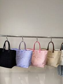 极简休闲托特包，大容量多功能手提包，条纹简约舒适字母手提包，小众设计腋下包，短途旅行购物通勤包 - 彩色 - 查看 8