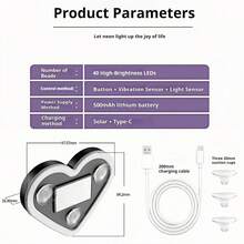 Car LED Ambient Light, Solar-Powered Heart-Shaped LED Neon Light, Solar-Powered Heart-Shaped Atmosphere Light With 3 Modes, IP65 Waterproof, For Romantic Car Interior And Outdoor Decor - YÊU - Xem 6