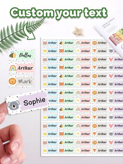 Personalized Custom Animal & Bear Name Stickers​ – Vibrant, Durable Adhesive Labels (3.8x1.7cm/1.49x0.67in) Featuring Charming Designs (Bee, Rainbow, Lion, Bear) And Custom Text (E.G., Arthur, Ruth, Sophie, Dallas). Perfect For Labeling Lunch Boxes, Water Bottles, School Supplies, Gifts. Ideal Holiday Or Birthday Gift For Children (3-10 Years), Students, Parents, Teachers. Suitable For School, Daycare, Parties, Travel, And Everyday Organization.