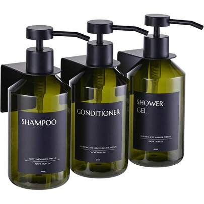 Euuztu Shampoo And Conditioner Dispenser Set Of 3 Wall Mount,16.9 Fl Oz Drill Shower Soap Bottles With Labels,Refillable Body Wash Dispensers Bathroom Decor (White Bottles + Gold Pumps)