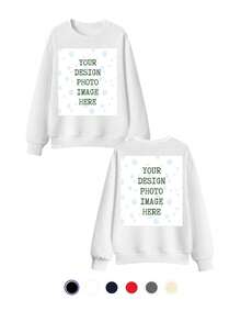 Oversized Custom Sweatshirt For Men Women Unisex | Personalized Double Sided Print, Plus Size Pullover, Add Your Image Photo Design, Solid Crew Neck, Long Sleeve, Soft Comfortable Casual Workout Sportswear - trắng - Xem 1