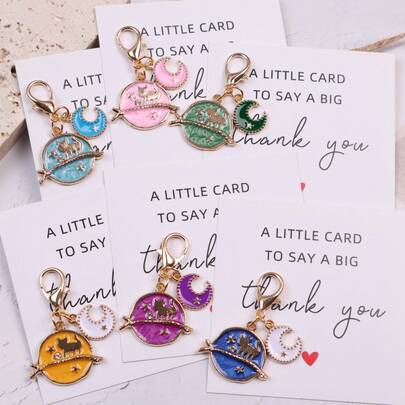 2pcs/6pcs Unique Moon & Animal Cat Keychain, Ramadan Eid Appreciation Gifts. Ideal For Friendship, Business Cooperation, Graduation, Birthday, Holiday Party Decorations And Favors.