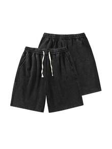 Men's Washed Shorts / Unisex, Couple Outfits - Ideal Gift For New Year's Day, Valentine's Day, Romantic Outfits, St. Patrick's Day, Black History Month, Back To School, And Easter - Men's Street Casual Summer Outfit, Beach Vacation, Comfortable Fit, Urban Chic Lifestyle.| Boyfriend Gifts, And Easter Gifts. - màu đen - Xem 2