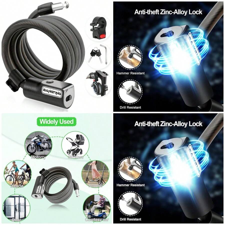 Candado para patinete eléctrico, 120 cm/12 mm, alta , candado con cable con 2 llaves para scooter electrónico/scooter/b - como en la foto - Ver 1