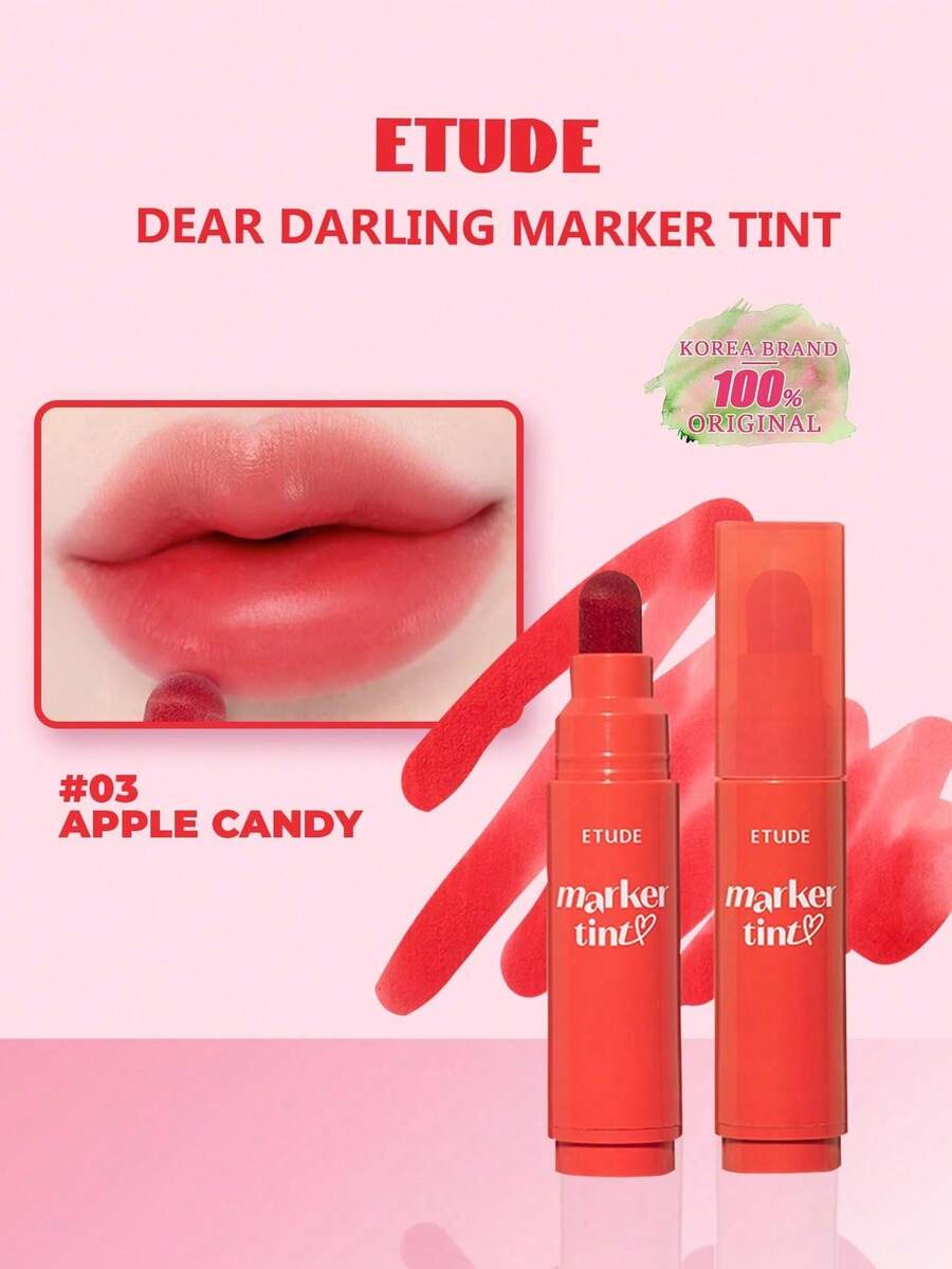 ETUDE Dear Dear 唇彩筆 03 蘋果糖 3.5g，高顯色、易上妝、保濕緞面霧面妝效、精準筆尖、防暈染、純素、K-Beauty 韓系彩妝、Olive Young、禮品