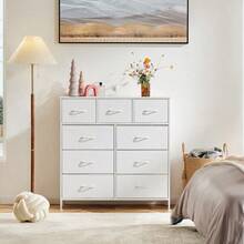 Sweetcrispy 9 Tall Fabric Clothes Cabinet Storage Organizers And Wood Top Surface Table Chest Of Drawers, 9 Drawer Dresser,Grids Grid Cabinet  Fabric Storage Tower For Bedroom, Hallway, Entryway, Closet, Tall Chest Organizer Unit With Fabric Bins, Steel Frame, Wood Top, Easy Pull Handle, Charcoal - 白色-1 - 查看 10