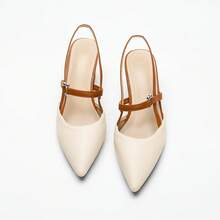 Peep Toe High Heels, Preppy School Style PU Leather Buckle Patchwork, Suitable For Office Wear In Spring, Summer And Autumn - Brown - View 7