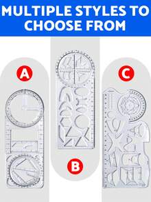 1 pieza Regla multifunción, regla de dibujo geométrico, regla de función especializada para estudiantes, juego de reglas universales, regla de dibujo de papelería, juego de papelería de transportador geométrico giratorio de matemáticas - gobernante - Ver 5