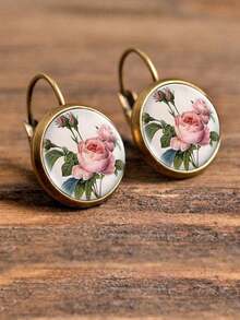 1 Pair Pink Peony & Colorful Butterfly Earrings - Multicolor - View 4