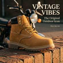 Men's Waterproof Leather Work Boots With Rubber Sole Structure And Oil Resistant Practical Shoes - Màu vàng - Xem 10