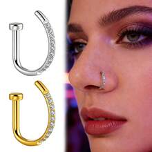 1PC ASTM F136 Titanium CZ Fake Nose Rings Hoops D Shaped Screw Nose Studs Ring Clip On Nose 18G Piercing Body Jewelry For Women Men Fashion - D Ring - View 1