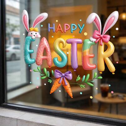 1/3pcs"Easter, Love" Letter Window Stickers, Reusable PVC Electrostatic Adsorption, Suitable For Bookstores, Bedrooms, Shops, Home Window Decorations, And Festive Decorations.