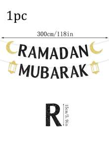 Eid Mubarak Banner - Crescent Moon Lantern Ramadan Home Decor Banner - Suitable For Eid, Ramadan, Ramadan Islamic Holiday Party Decoration - Black - View 2