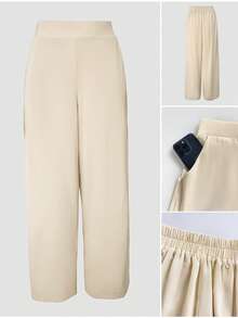 ChicMe 女士两件套套装，高领荷叶边前短后长下摆披肩搭配休闲松紧腰阔腿裤，优雅鸡尾酒会及正式场合夏季装扮 - 杏色 - 查看 6