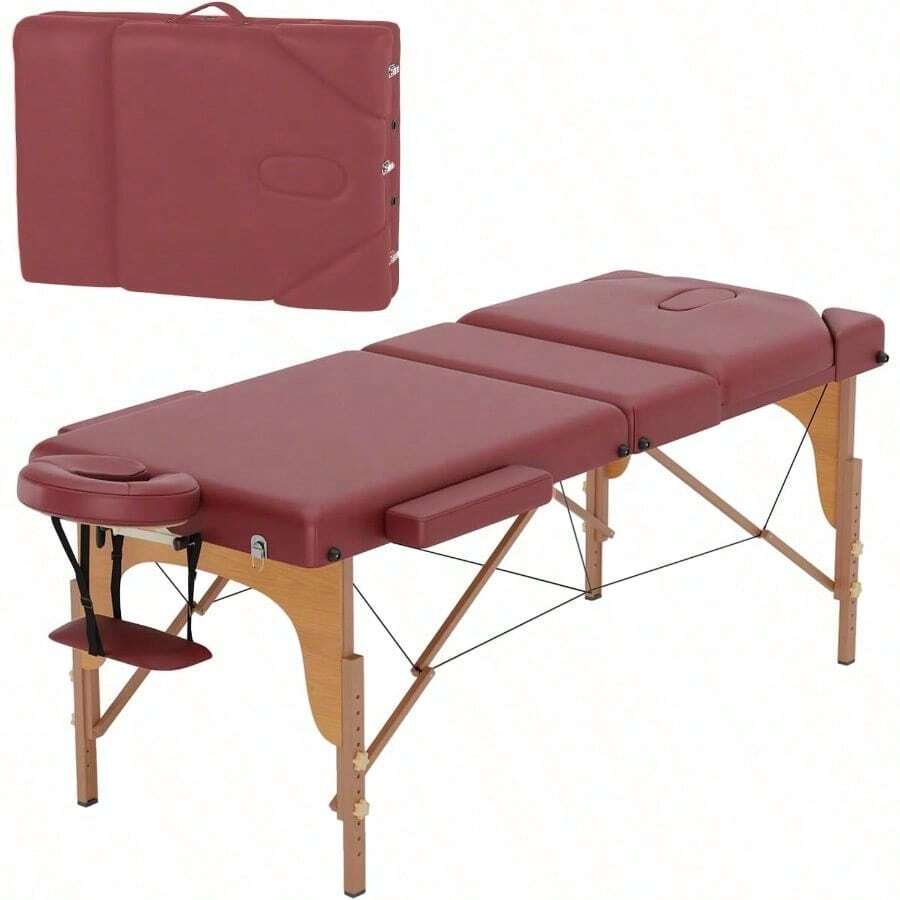 Mesa de masaje portátil de 28 pulgadas de ancho, cama para pestañas con altura ajustable - Burdeos - Ver 1
