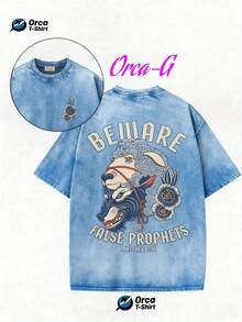 2026 Men's Washed Vintage Pure Cotton Short Sleeve T-Shirt, American Retro Loose Fit, High Street Cool Style Basic Tee For  Men, High-Quality Wax Printed Cotton Retro Fashion Brand T-Shirt, Men's T-Shirt, Beach Must-Have, Men's Summer T-Shirt, Holiday Gift, Perfect Gift, Valentine's Day Gift - 寶藍色 - 查看 12