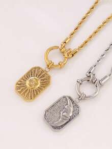 1件装不锈钢日月吊坠项链 时尚18K镀金方形吊坠项链 女士防水首饰 - 項鍊 - 查看 2