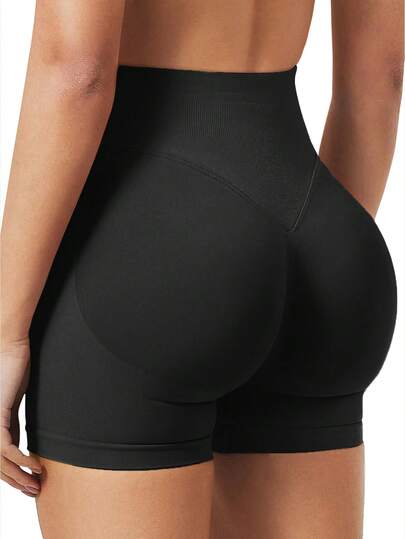 Women's Seamless Butt Lifting Sports Shorts, Suitable For Gym Workout, Cycling, Running, Black Tight Pants, Summer