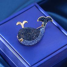 1pc Exquisite Cute Rhinestone Blue Whale Brooch, Fashionable Versatile Ocean Animal Clothing Pin, Anti-Slip - Blue - View 8