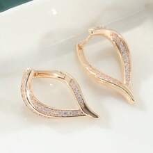 一对优雅奢华的黄金耳环，时尚几何设计，搭配合成锆石吊坠，高品质日常饰品 - 金色 - 查看 3