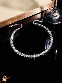1 pieza Collar de cristal clásico, joyería vintage elegante diseñada para mujeres - Plateado - Ver 2