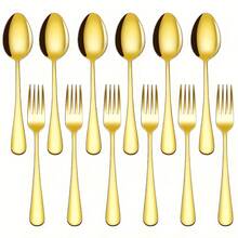 Conjunto de garfos e colheres de aço inoxidável de alta qualidade, nas cores dourado, prateado e preto, com 8, 12 ou 24 peças. Tamanho: 17 x 3,5 cm. Material: aço inoxidável espesso. Utensílios de mesa essenciais para reuniões familiares e feriados. Combinação minimalista e moderna de garfos e colheres de aço inoxidável. Decoração de mesa para casamentos. Crie festas elegantes em estilo ocidental. Colheres e garfos de jantar luxuosos e requintados na cor dourada. Acessórios de decoração de cozinha em estilo INS. Eleve a decoração da sua casa. Ideal para a temporada de casamentos, festivais de música, Dia das Mães, Ramadã, Eid al-Fitr, etc. - - - Ver 15