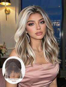 16-Inch Long Black Hair With Soft Waves Layered Wig Synthetic Natural Looking Wigs Lace Front Wigs 13*4 Hand Woven Lace Chemical Fiber Hair Daily Daily Imported Silk Party Wedding Music Festival Halloween Gift - Multicolor - View 2