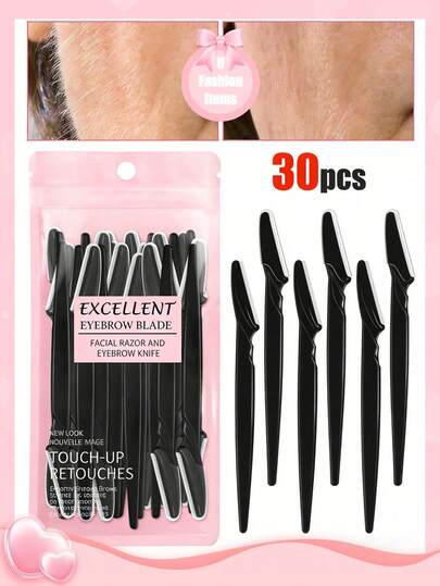 30/24/12/6/3件套多色眉毛剃刀套装，包含眉毛修剪器、去角质修容工具、身体脱毛修剪器和女士面部眉毛剃刀，配有长柄安全刀片和精密防护罩，多功能修容剃刀，适合居家或旅行使用，不锈钢锋利眉毛工具，带安全盖，适用于眉毛、唇部、腿部脱毛，温和有效。