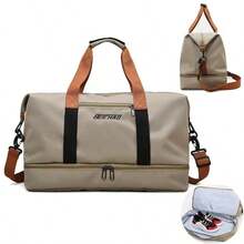 Bolsa de gimnasio unisex de gran capacidad, bolsa de gimnasio y viaje de gran capacidad para mujer y hombre con correas ajustables para el hombro, bolso con cremallera con compartimentos para ropa húmeda/seca, múltiples compartimentos, bandolera/bolso de mano para el gimnasio, negocios, vacaciones y viajes cortos. - Caqui - Ver 5