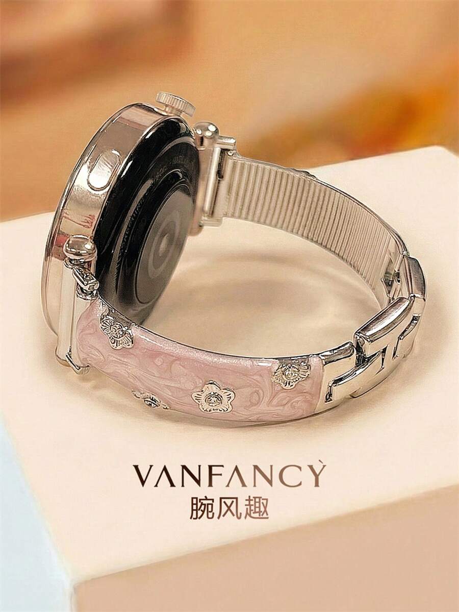 18mm 20mm 22mm 金属珐琅花朵手链表带 - 时尚替换表带,适用于三星 Galaxy Watch 6 5 4 40mm 44mm、Galaxy Watch 5 Pro、Galaxy Active 2、Watch 6 4、GT4 GT3 GT2 Pro,舒适女士款式 - 銀粉 - 查看 1