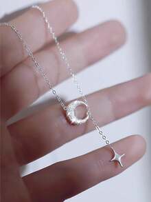 1件S925纯银极简甜美星月流苏项链，可爱迷人设计，适合作为生日或周年纪念礼物送给女儿、爱人或女孩。 - 星月 - 查看 5