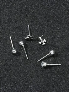 6pcs Minimalist Versatile Cross Stud Earrings, Multi-Element Combination Men's Earrings, Stainless Steel Jewelry Suitable For Daily And Streetwear - White - View 3