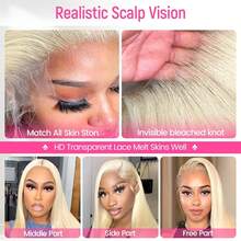 13x4 Transparent Lace Front Wig Human Frontal Hair 613 Blonde 200 Density Skinlike HD Full Lace Frontal Wigs Blended Hair Pre Plucked Bleached Knots Straight Wig 28 Inch - S613 - View 7
