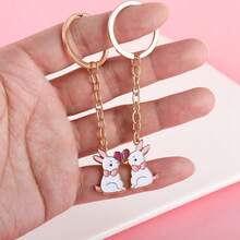 2件套可爱兔子缝线闺蜜钥匙扣 BFF友谊饰品礼物（女士） - 卡通兔子鑰匙扣 - 查看 3