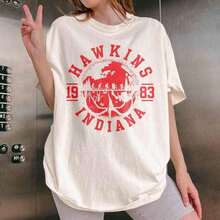 Camiseta de Mujer con Estampado de Doble Cara Temporada 5 WSQK Hawkins New Hitmaker Retro - Blanco - Ver 6