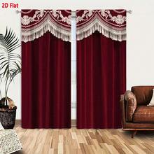 2D Flat - 2D Flat - 2pcs Rich Deep Red Maroon Curtain | Ornate White Floral Vine Trim And Tassels, Vintage Elegant Decor, Semi-Sheer,, Art Deco Style, Machine Washable For Bedroom And Living RoomFleece Curtains Soft To The Touch And Durable In Use, These Curtains Bring A Refined Touch To Your Windows. Perfect For Creating A Quiet, Comfortable Retreat After A Long Day. - 多色 - 查看 10