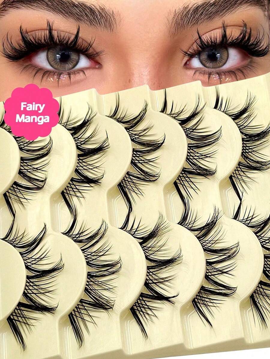 5 pares de pestañas falsas con diseño de picos de dibujos animados, pestañas cruzadas transparentes, pestañas postizas para uso diario y todas las ocasiones - Pestañas Cruzadas - Ver 1