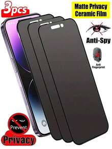 防震防窥手机屏幕保护膜 3 片装，磨砂隐私屏幕保护膜，柔软材质，全覆盖，防眩光，陶瓷膜，防指纹，兼容手机壳，适用于 17 Pro Max 6.9 英寸、17 Pro Max/17 Air/16 Pro Max/16 Pro/16 Plus/16/15 Pro Max/14 Pro Max/13 Mini/12/11/XS Max/XR，生日礼物，春季送礼 - 黑色 - 查看 23