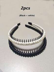 2/5pcs Ladies' Basic And Simple Shredded Hair Headband, With Teeth Anti-Slip Makeup Hairband, Elegant Style Hairband, Hair Accessory - Multicolor - View 8