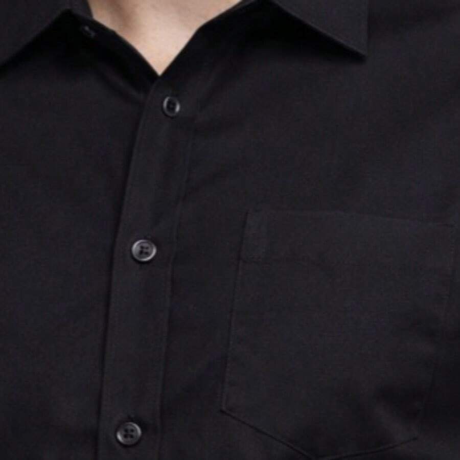 Men's Short-Sleeve Dress Shirt, Slim Fit, Plain, With Pocket - 黑色 - 查看 1