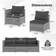 3PCS Patio Sectional Sofa Set, PE Rattan Modular Couch Furniture Set With Cushions Mix Gray/Mix Brown + Beige/Gray/Navy/Black - Black + Mix Gray - View 5