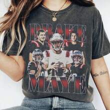 Retro Drake Maye Shirt, Maye 10 New England Football Tshirt, Comfort Co Lors American Rap Tee, Game D - Black - View 1