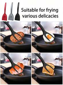 1pc Egg Flipper, Steak Flipper, 2-In-1 Handle Flipper, Creative Mom's Spatula, Egg Flipper, Multi-Functional Non-Stick Kitchen Spatula, Spatula Clip, Pancake Spatula, Toast Clip, Burger Clip, Chicken Roll Spatula, Kitchen Cooking Tools, Steak Frying Grilling Tools, Also Suitable For Bread And Fish. - Multicolor - View 8