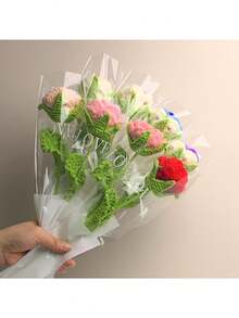 1pc Rose Weaving Bouquet, Fake Flower Handmade Crochet Simulation Flower, Knitted Flower - Multicolor - View 5