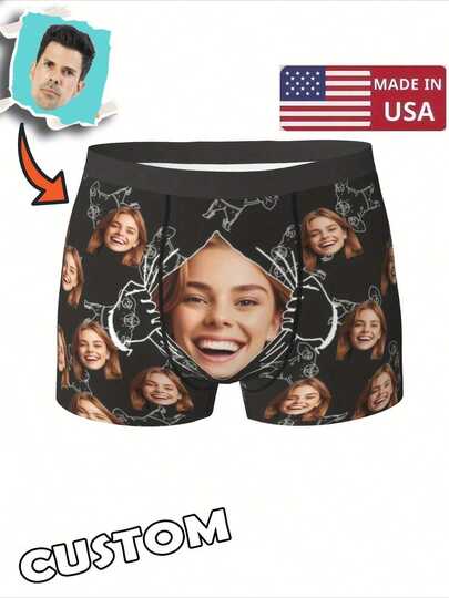 Custom Face Photo Boxers | Personalized Portrait Shortie With Medium Stretch Fabric, Funny Gag Gift For Dad/Husband/Boyfriend, Ideal For Valentine'S Day, Anniversary, Wedding, Birthday