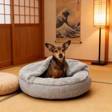 Plush & Performance Linen Hooded Donut Pet Bed For Dogs & Cats - Mist Gray, Extra Small - 20" - Xám sương mù - Xem 4