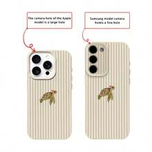 1 pieza Funda de teléfono de material TPU con patrón de tortuga marina a rayas de color marrón claro, compatible con iPhone 17 Pro Max/17/16 Pro Max/15/13/12/11, S20 FE/A15/S24/A55, Note 11/Note 12/Note 13 Pro, cobertura completa, protección suave anti-caídas - Blanco - Ver 7