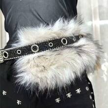 Plush Women's Wide Waist Belt, Retro Buckle Personalized Copper Tone Casual Jeans Belt, Shiny Party Accessory, All Season - Plush Belt - View 5